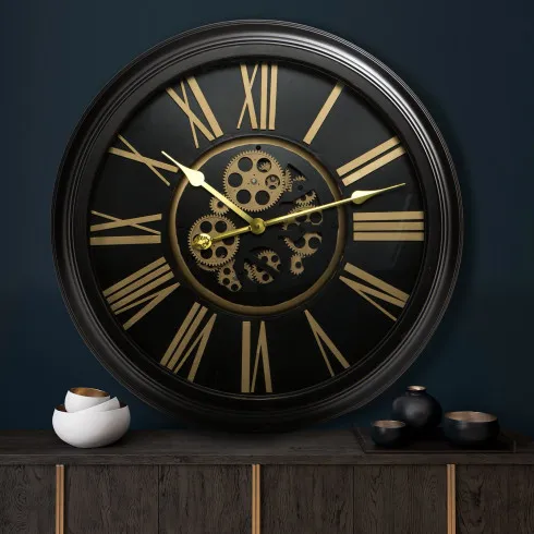 Dekoratívne retro nástenné hodiny s pohyblivými prevodmi - 64 cm