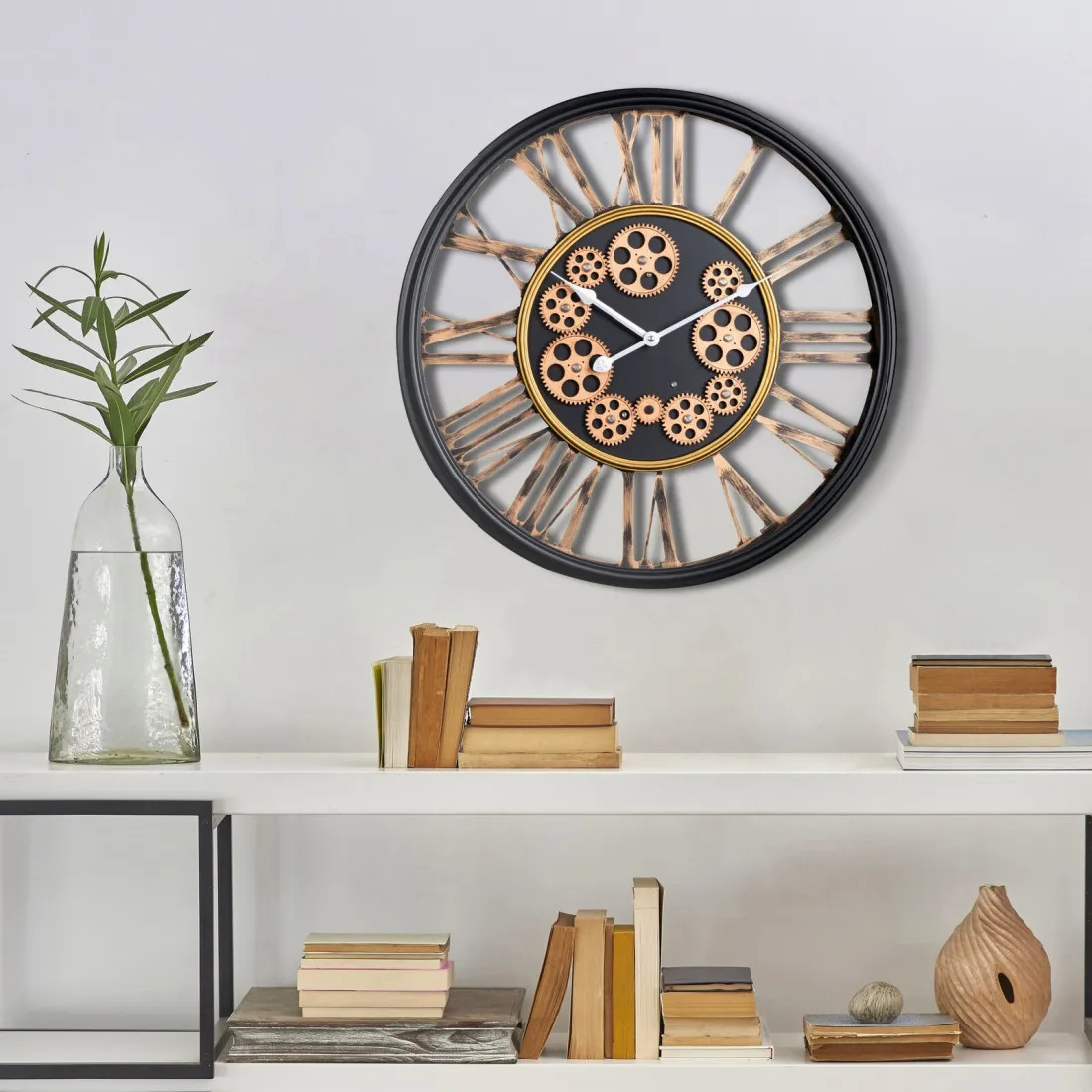 Dekoratívne vintage nástenné hodiny s pohyblivými prevodmi 54 cm