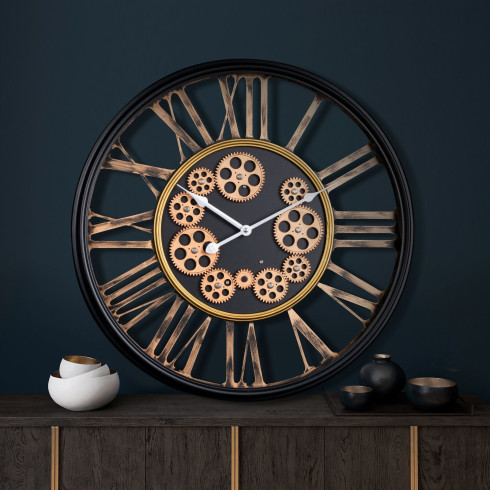 Dekoratívne vintage nástenné hodiny s pohyblivými prevodmi 54 cm