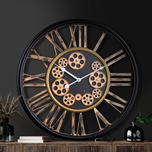 Dekoratívne vintage nástenné hodiny s pohyblivými prevodmi 54 cm