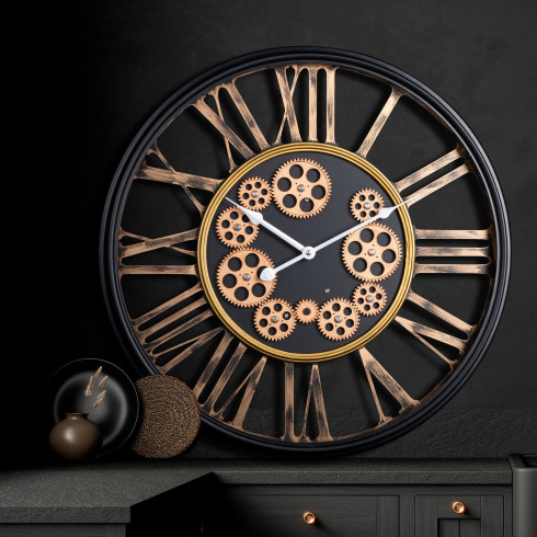 Dekoratívne vintage nástenné hodiny s pohyblivými prevodmi 54 cm