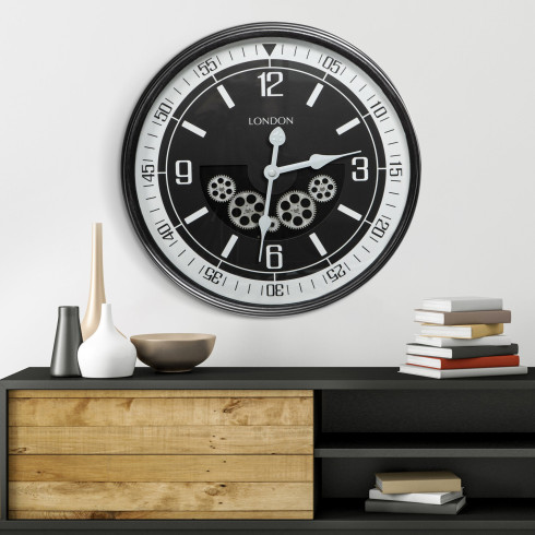 Dekorativní vintage nástěnné hodiny s pohyblivými převody 59 cm