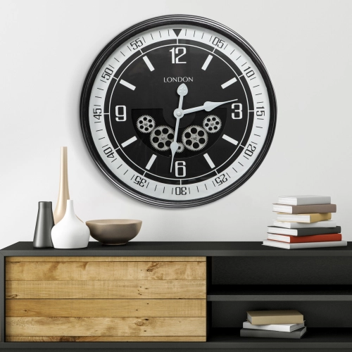 Dekorativní vintage nástěnné hodiny s pohyblivými převody 59 cm