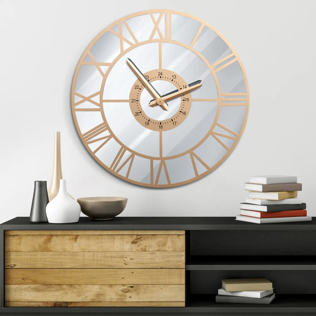 Dekorativní vintage nástěnné hodiny se skleněným ciferníkem - 60 cm