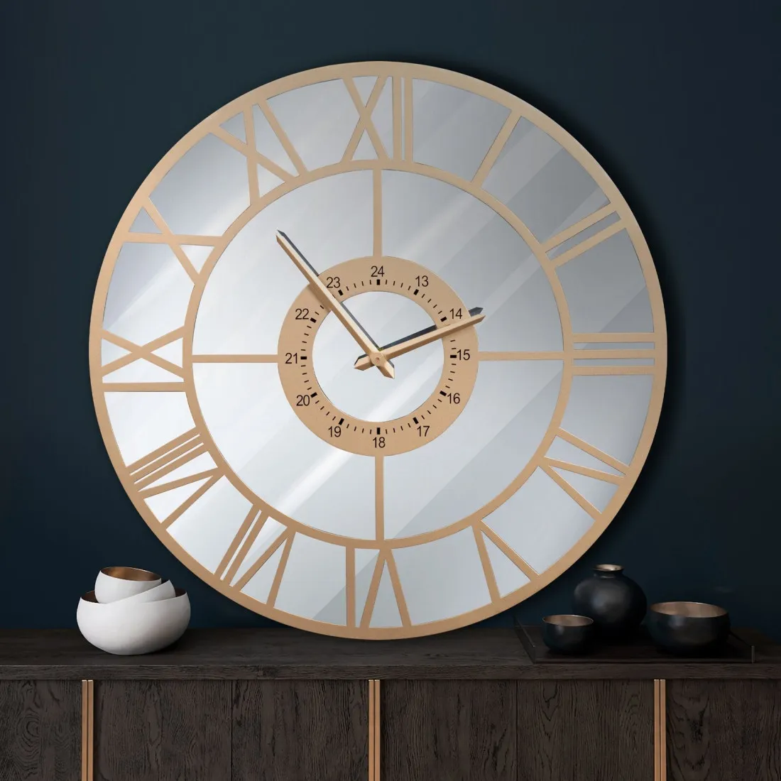 Dekorativní vintage nástěnné hodiny se skleněným ciferníkem - 60 cm