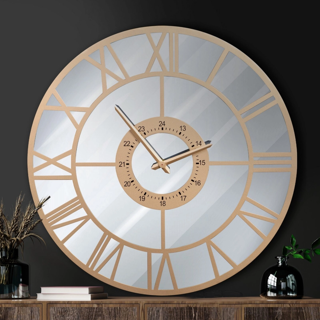 Dekorativní vintage nástěnné hodiny se skleněným ciferníkem - 60 cm