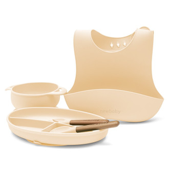 Detská silikónová jedálenská súprava New baby - béžová