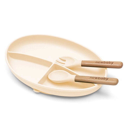 Dětská silikonová jídelní souprava New Baby - béžová