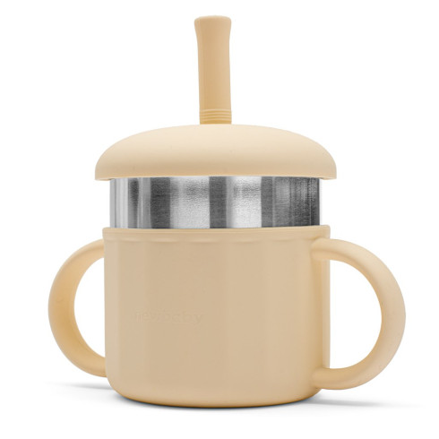 Detský silikónový hrnček 2v1 New baby - béžový