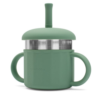 Detský silikónový hrnček 2v1 New baby - olivový