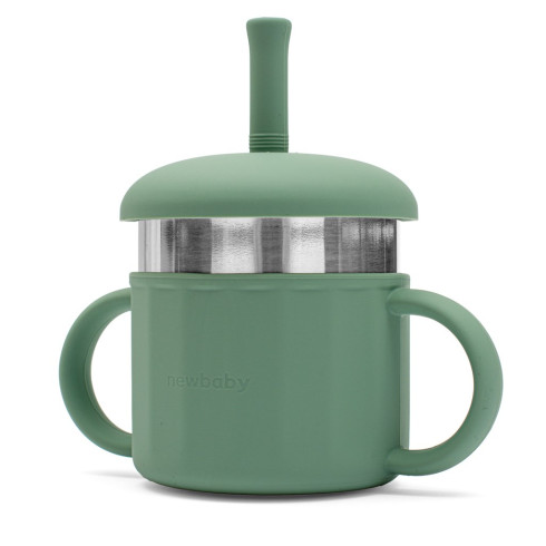 Detský silikónový hrnček 2v1 New baby - olivový