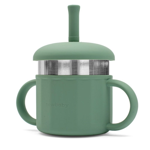 Detský silikónový hrnček 2v1 New baby - olivový