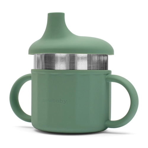 Detský silikónový hrnček 2v1 New baby - olivový
