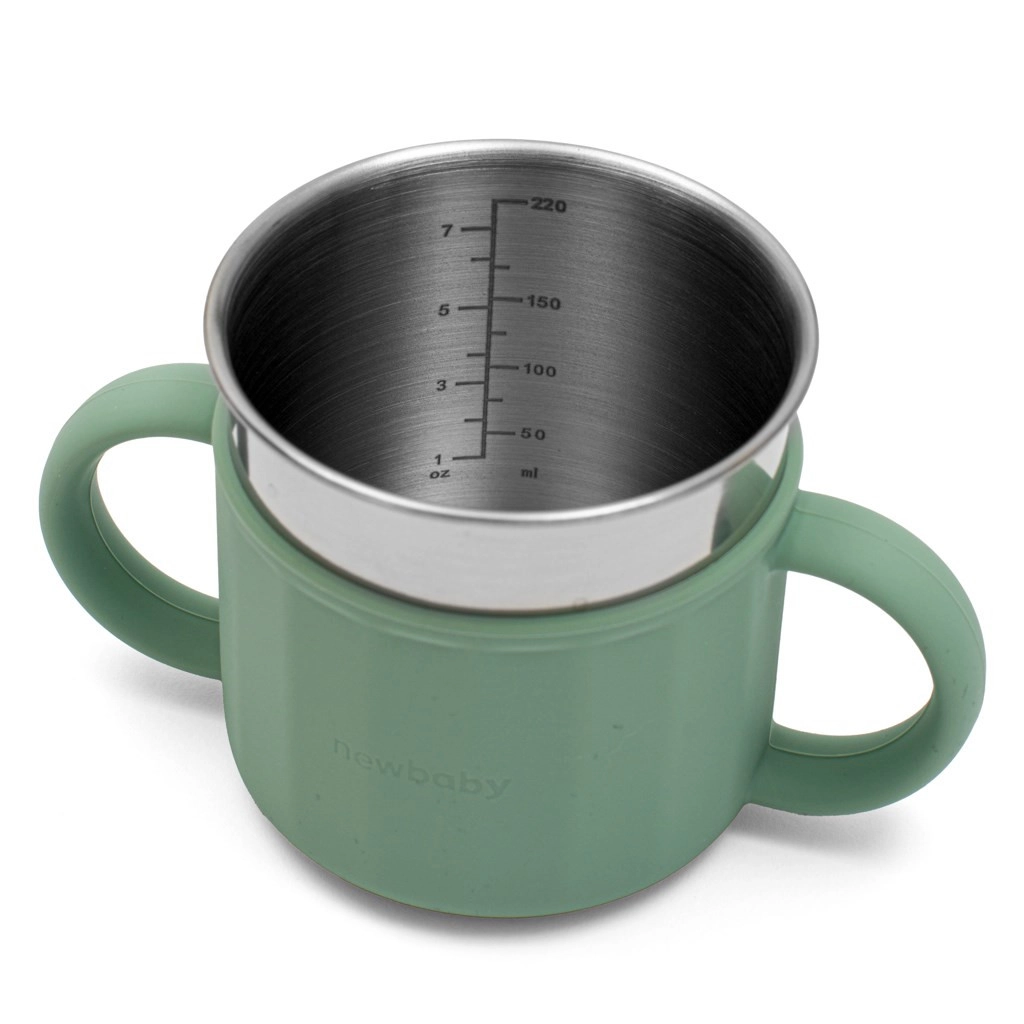 Detský silikónový hrnček 2v1 New baby - olivový