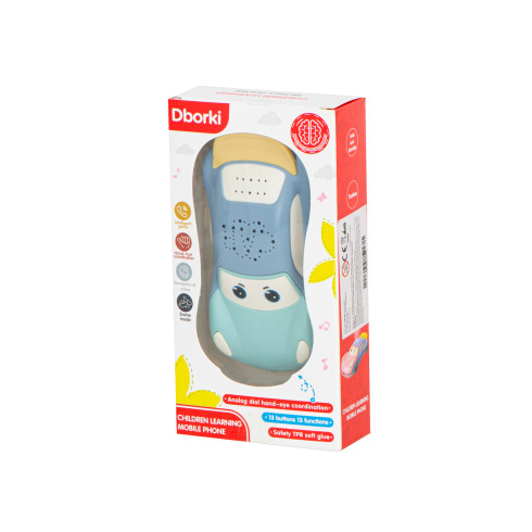 Detský telefón s projektorom, hryzátko 2v1 - autíčko modré