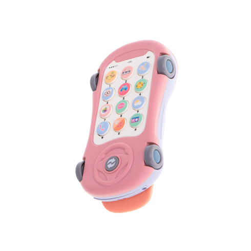 Detský telefón s projektorom, hryzátko 2v1 - autíčko ružové