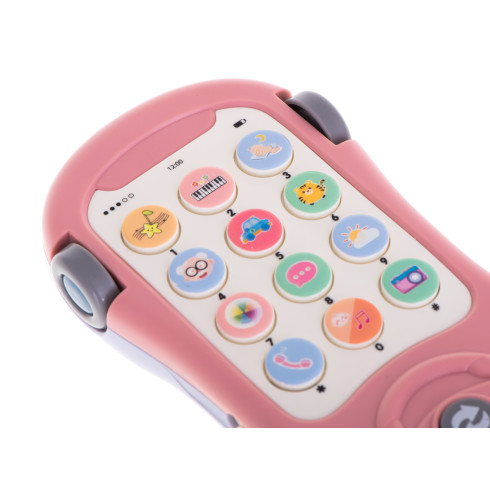 Detský telefón s projektorom, hryzátko 2v1 - autíčko ružové