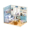 Domeček pro panenky dřevěný model obývacího pokoje LED DIY - modrý