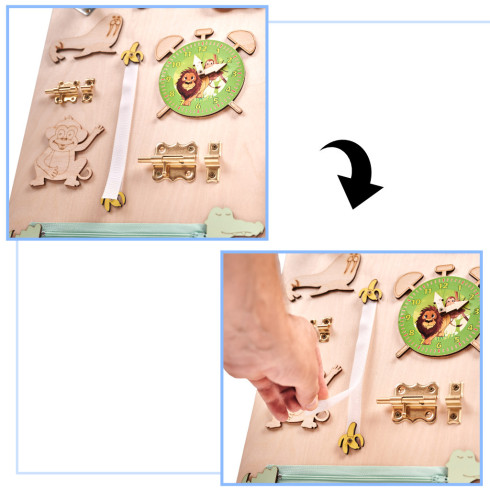 Drevená obojstranná manipulačná tabuľa Zvieratká zoo