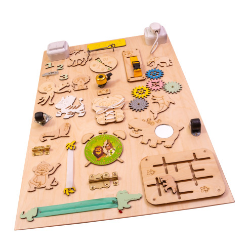 Drevená obojstranná manipulačná tabuľa Zvieratká zoo