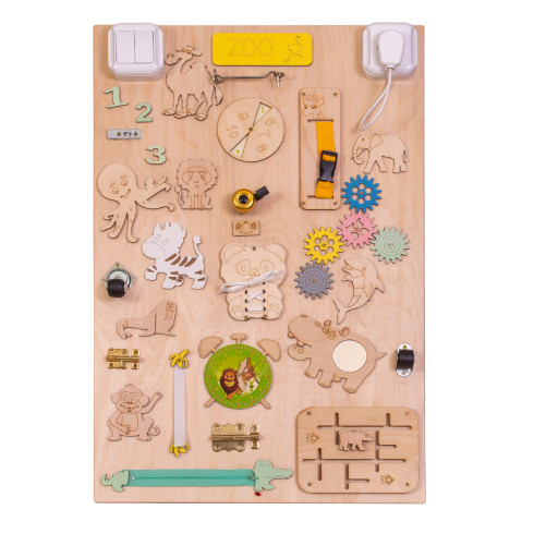 Drevená obojstranná manipulačná tabuľa Zvieratká zoo