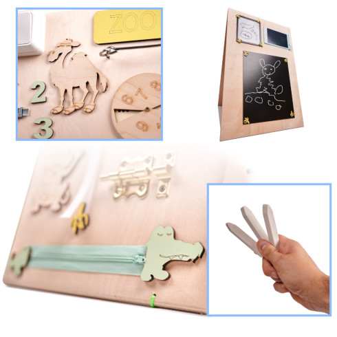 Drevená obojstranná manipulačná tabuľa Zvieratká zoo