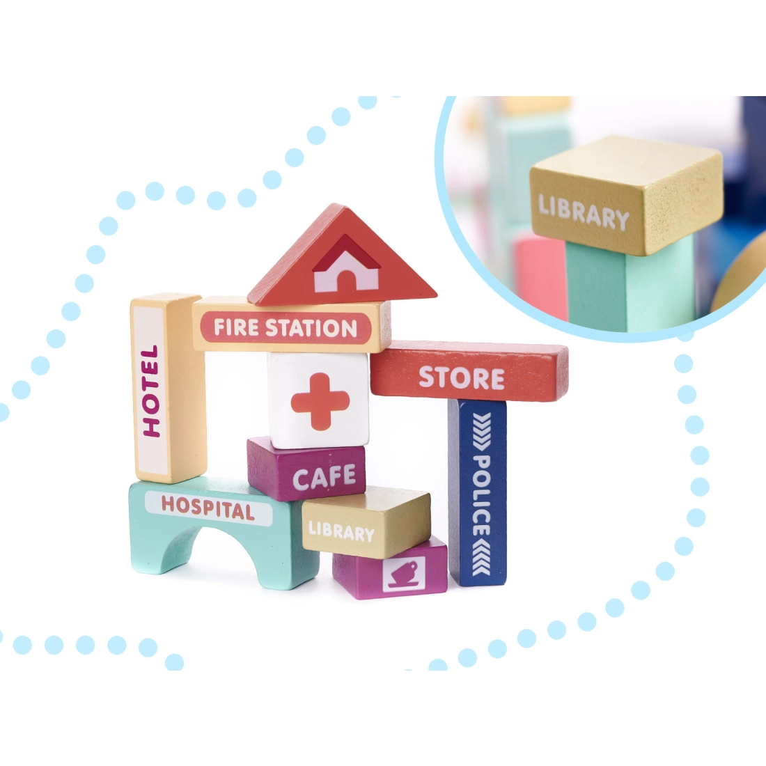 Drevené kocky - stavebnica mesto - 100 dielov