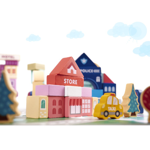 Dřevěné kostky - stavebnice město - 100 dílů