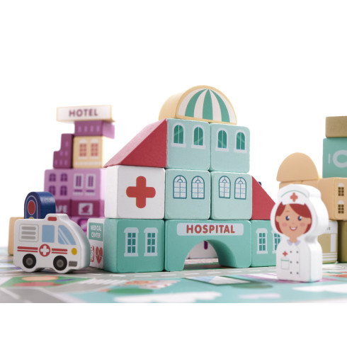 Dřevěné kostky - stavebnice město - 100 dílů