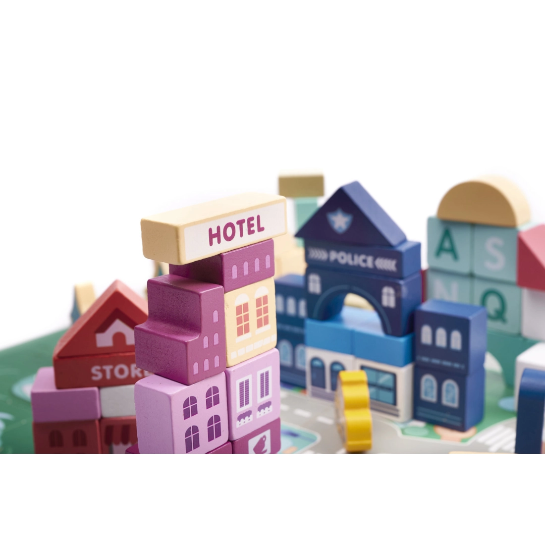 Drevené kocky - stavebnica mesto - 100 dielov