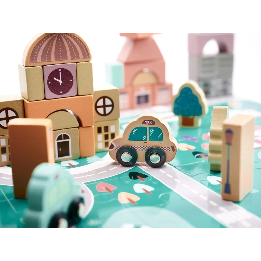 Dřevěné vzdělávací kostky puzzle město - 181 ks