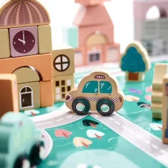 Drevené vzdelávacie kocky puzzle mesto - 181 ks