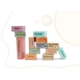 Dřevěné vzdělávací kostky puzzle město - 181 ks