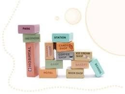 Drevené vzdelávacie kocky puzzle mesto - 181 ks