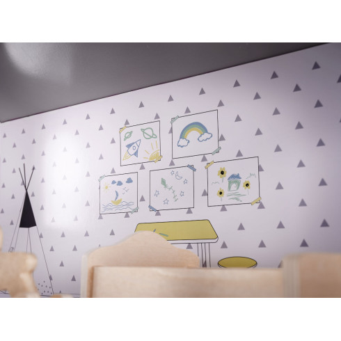 Dřevěný domeček pro panenky + nábytek 70cm - šedý