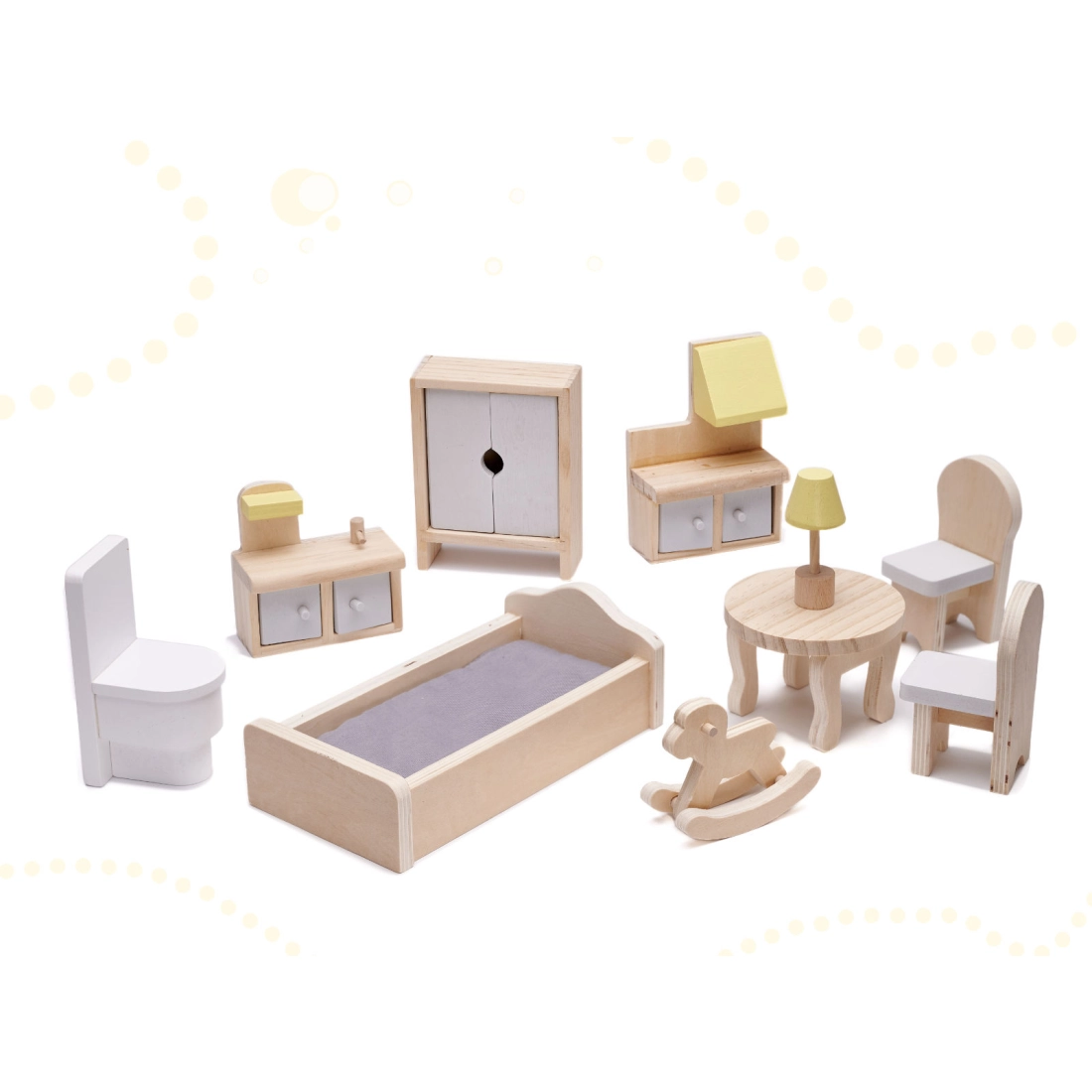 Drevený domček pre bábiky + nábytok 70cm - šedý