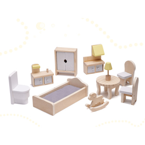 Dřevěný domeček pro panenky + nábytek 70cm - šedý