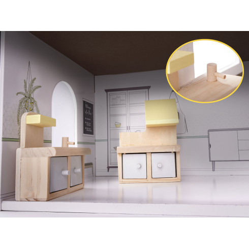 Dřevěný domeček pro panenky + nábytek 70cm - šedý