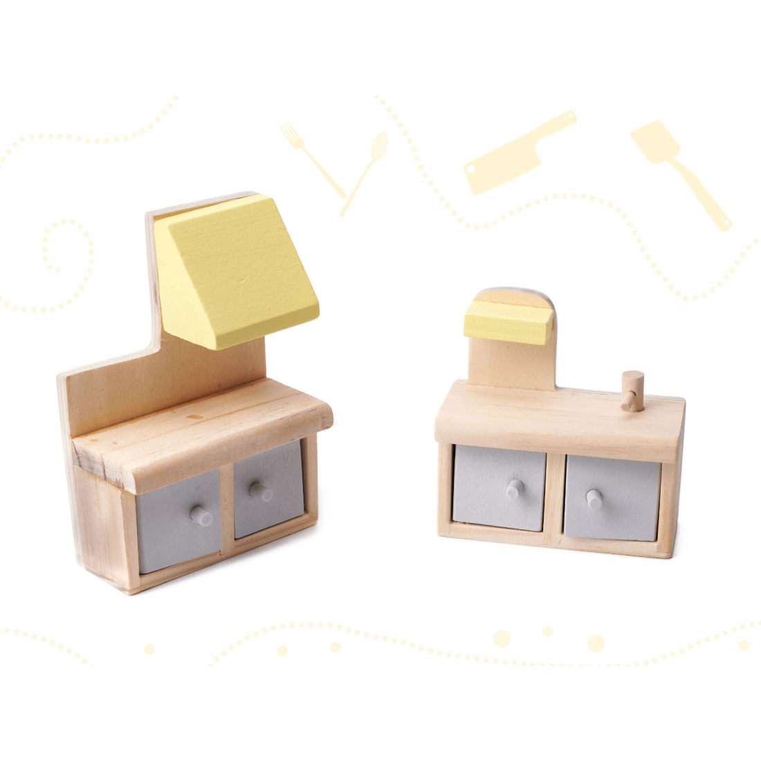 Drevený domček pre bábiky + nábytok 70cm - šedý