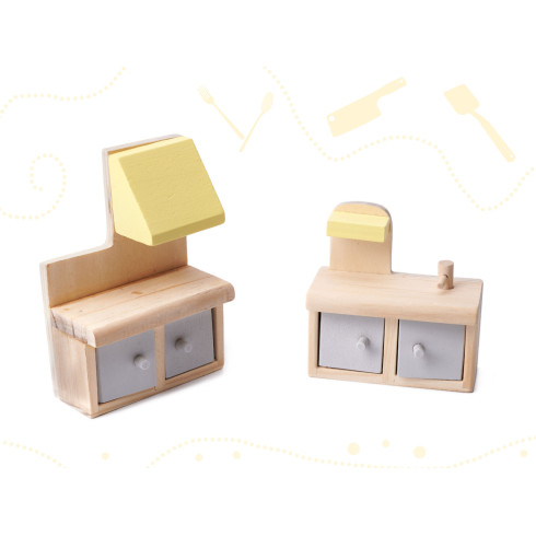 Dřevěný domeček pro panenky + nábytek 70cm - šedý