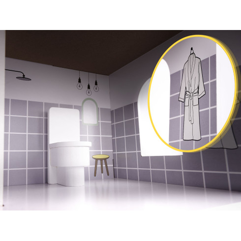 Dřevěný domeček pro panenky + nábytek 70cm - šedý