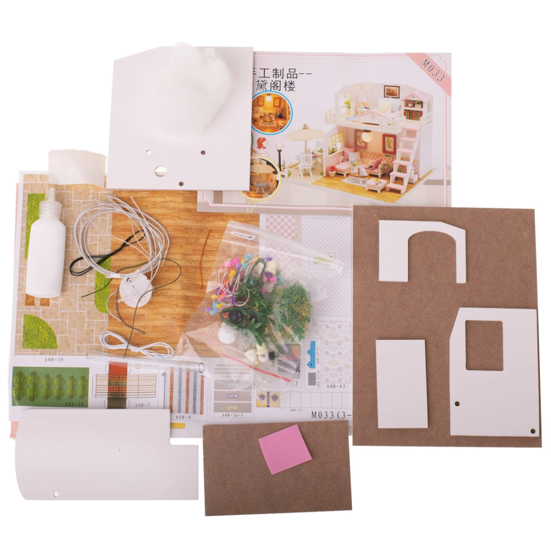 Drevený model DIY domčeka pre bábiky s LED svetlom + príslušenstvo
