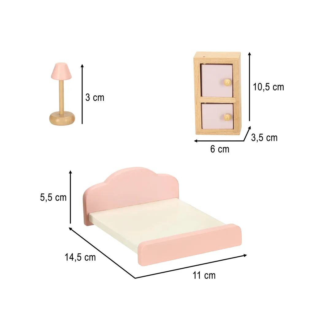 Drevený nábytok do domčeka pre bábiky - obývačka, spálňa, kúpeľňa, kuchyňa - ružový