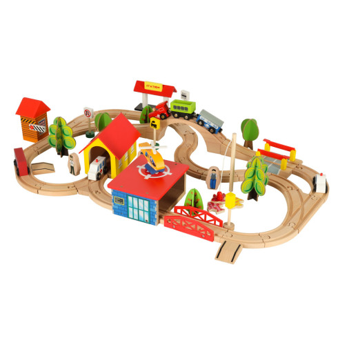 Drevený vlak lokomotíva mesto 69 prvkov