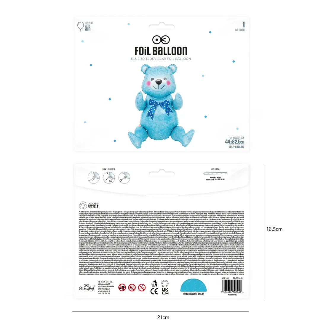 Fólia lufi Kék ülő mackó, 44 x 82,5 cm