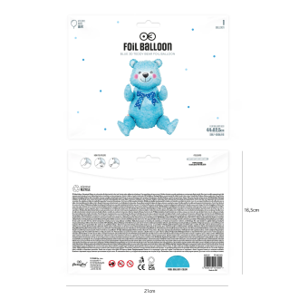 Folijski balon Modri sedeči medvedek, 44 x 82,5 cm