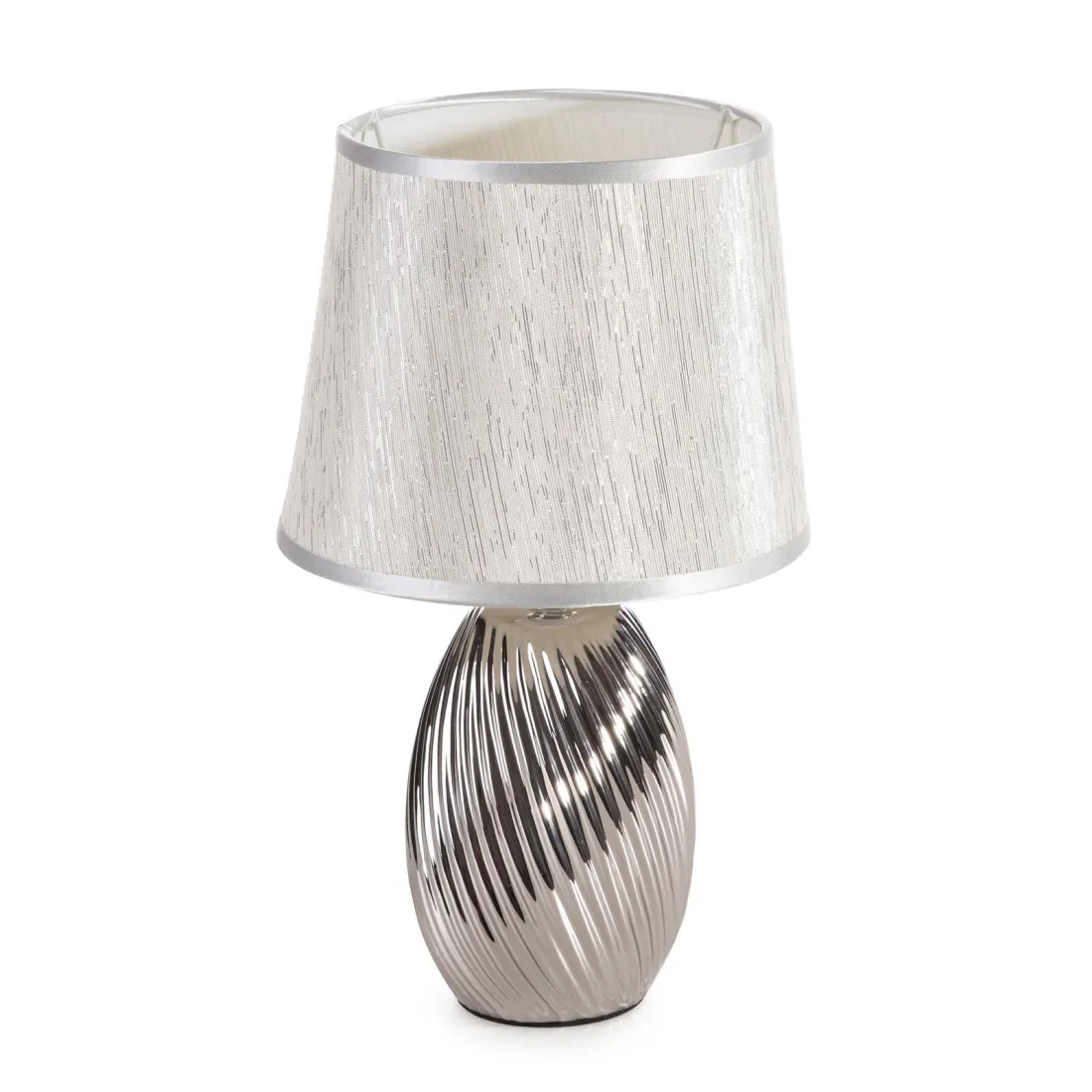 Keramická dekoratívna lampa Jolie zdobená reliéfnym vzorom - strieborná