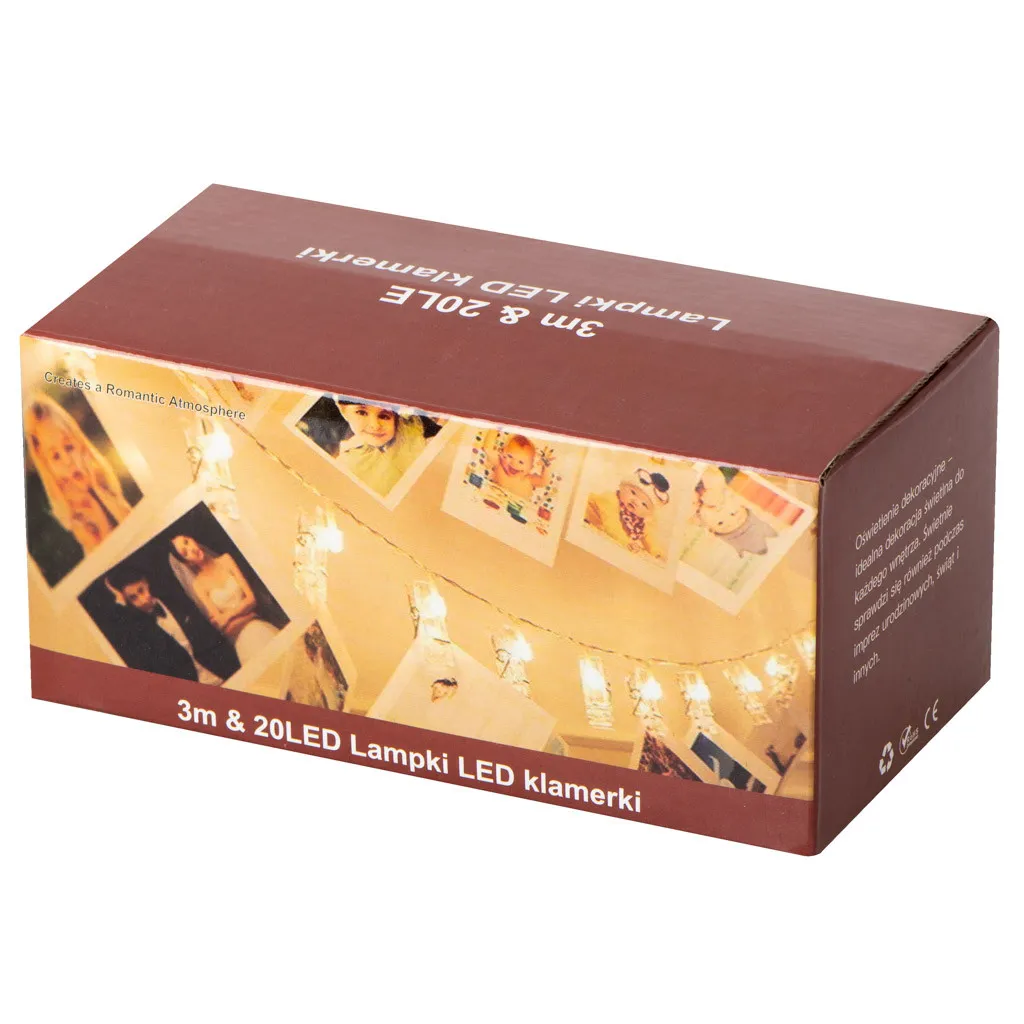 Led kolíčky na fotografie, 1,5m 10 led teplá bílá