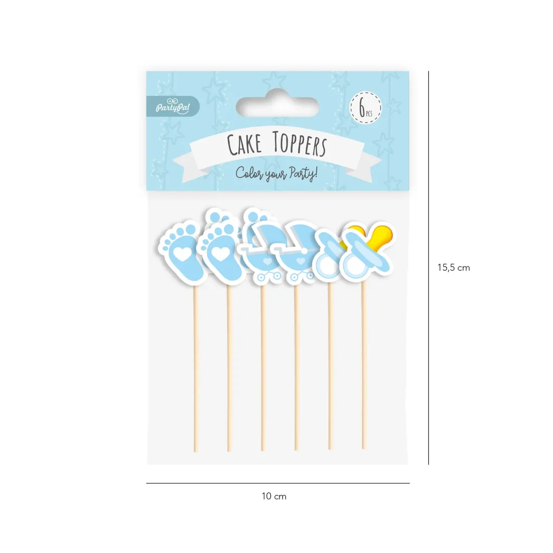 Kék tortadíszek Baby Showerre, 6 db