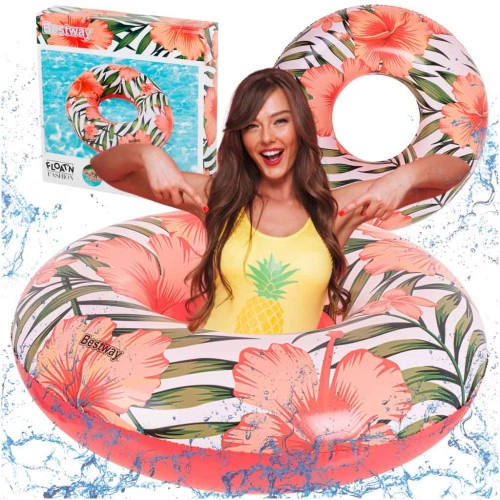 Nafukovacie koleso Bestway 119 cm – tropické kvety, bielo-ružové